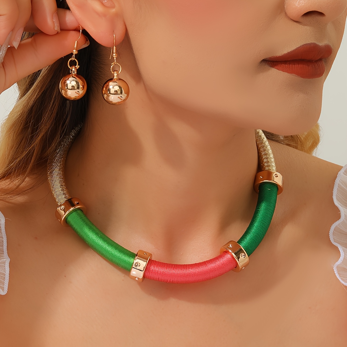 Handmade Multi-Layer Bohemian Evening Necklace & Earrings Set